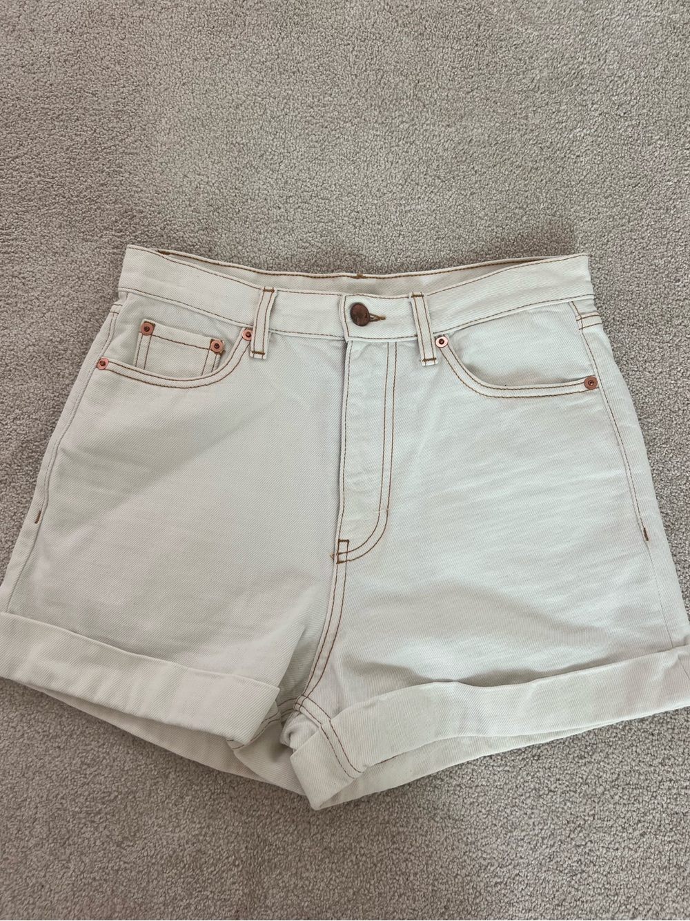 Goop High-Rise Cream Denim Shorts